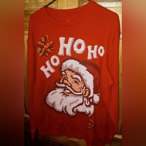 Santa Claus Ho Ho Ho Red Thermal Top Men's XL December 25th Long Sleeves